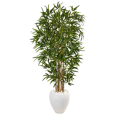 5ft. Bamboo Tree in Oval White Planter