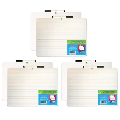 Flipside 9'' x 12'' Two-Sided Primary Ruled Dry Erase Board with Attached Marker, 3ct.