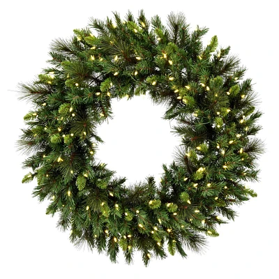 30" White Mini LED Lights Bangor Mixed Pine Artificial Christmas Wreath