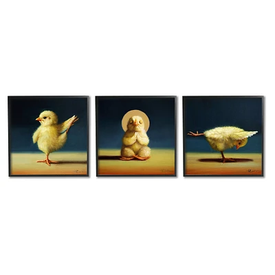 Stupell Industries Yoga Chick Trio Funny Farm Animals Stretching Poses Framed Wall Art