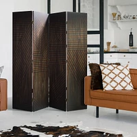 American Art Decor™ 6ft. Double-Sided 4-Panel Walnut Slat Wood Pattern Print Canvas Room Divider