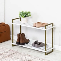 Honey Can Do Olive & White 2-Tier Tubular Shoe Rack