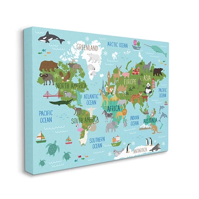 Stupell Industries Kid's Animal World Map Favorite Regional Wildlife Canvas Wall Art