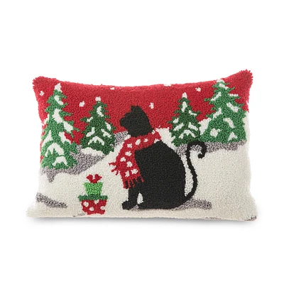 Glitzhome® Hooked Christmas Cat Pillow