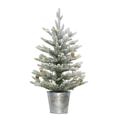 6 Pack: 2ft. Pre-Lit Flocked Artificial Christmas Tree in Metal Pot