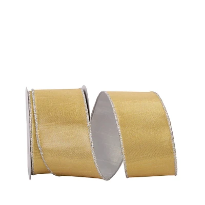 Reliant 2.5" x 10yd. Gold & Silver 2-Sided Dupioni Lamé Wired Metallic Ribbon