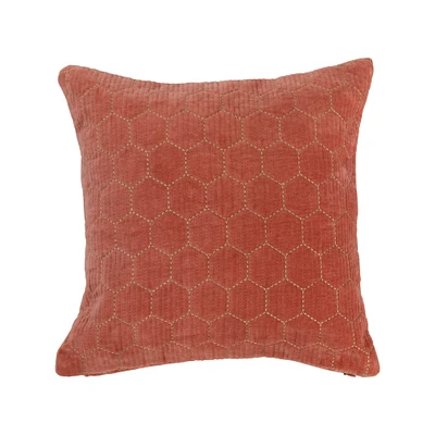 Pink & Metallic Gold Hex Shaped Embroidery Cotton Velvet Pillow