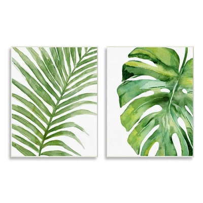 Stupell Industries Tropical Green Palms on Minimal White Background Wall Plaque Set