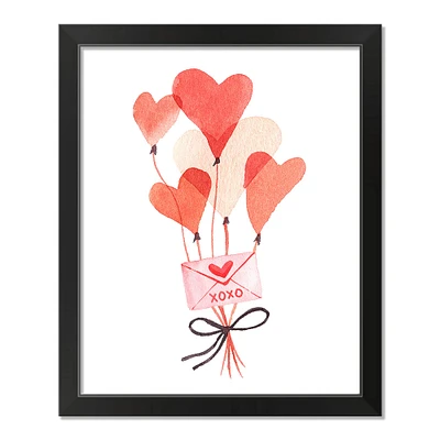 Valentine's Balloon & Note Black Framed Print Under Plexiglass