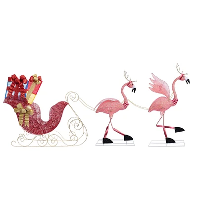 Christmas Flamingo Reindeer With Sleigh