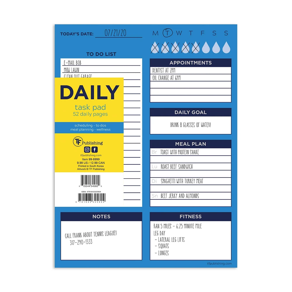 TF Publishing Bright Blue Day Daily Task Pad