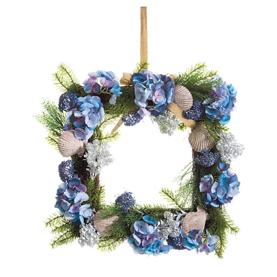 22" Blue Hydrangea & Shell Wreath