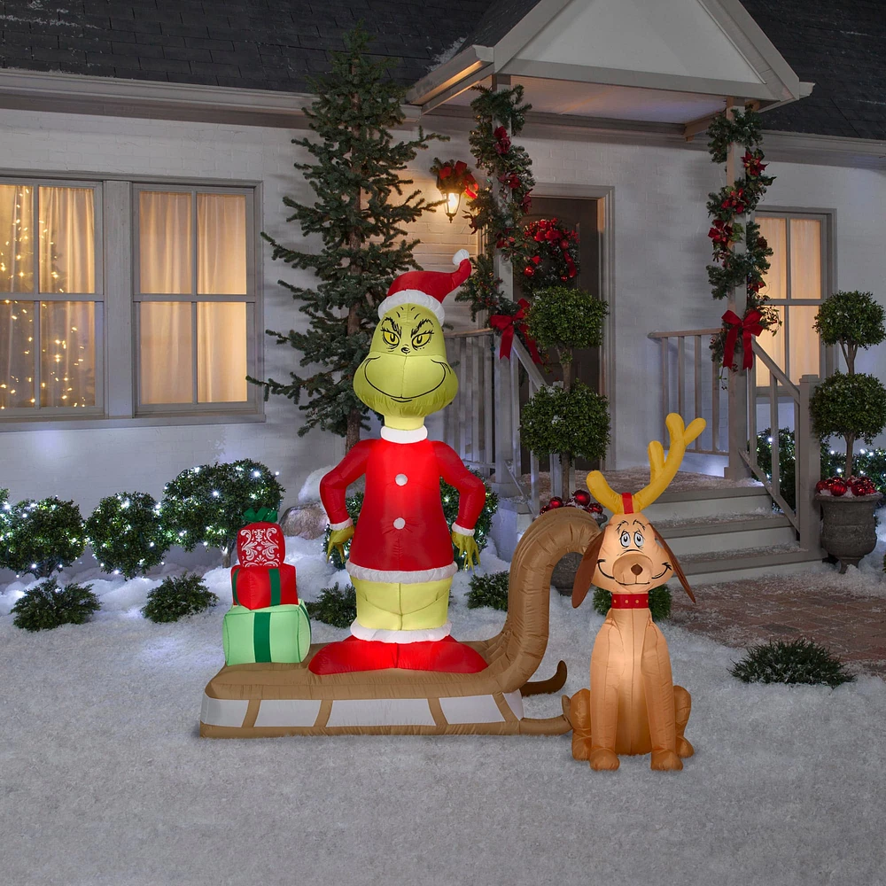 6ft. Airblown® Inflatable Christmas Grinch & Max on Sled