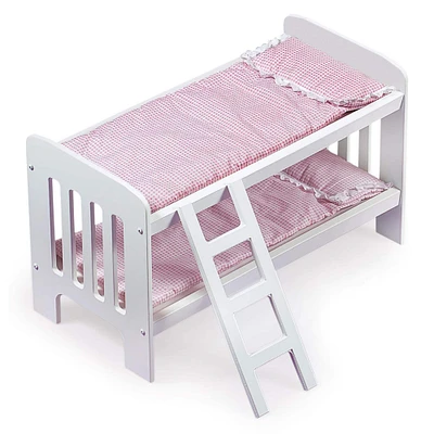 Badger Basket Pink & White Doll Bunk Bed with Bedding & Ladder