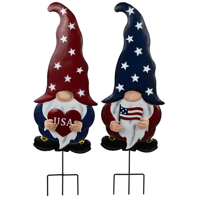 27.5" USA Patriotic Gnome Garden Stake Set