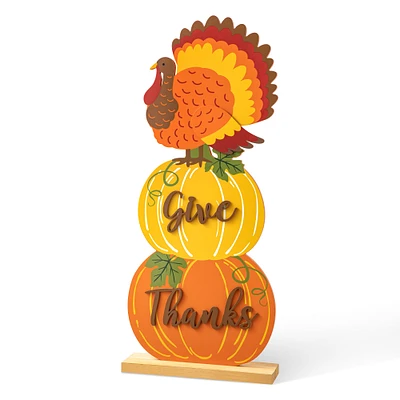 Glitzhome® 36" Thanksgiving Wooden Stacked Pumpkin & Turkey Porch Décor