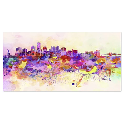 Designart - Purple New York Skyline - Cityscape Canvas Art Print