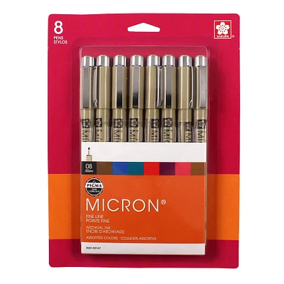 6 Pack: Pigma® Micron™ 08 Fine Line 8 Color Pen Set