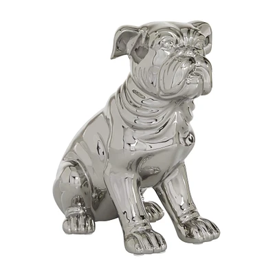 Silver Ceramic Glam Sculpture, Dog 11" x 11" x 6"