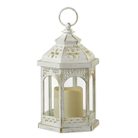 Kate Aspen White LED Hexagon Distressed Lantern Set