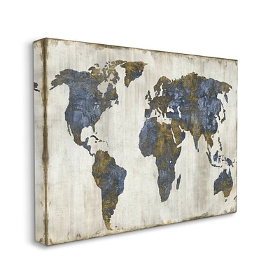 Stupell Industries Gold Blue World Map Design Canvas Wall Art