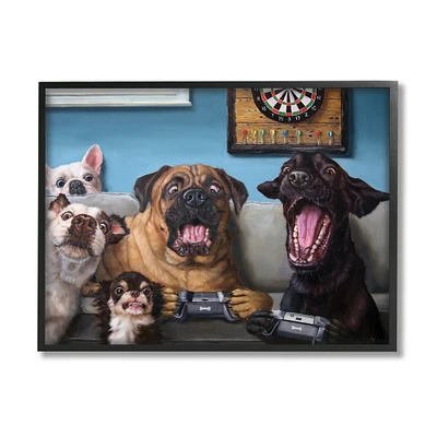 Stupell Industries Funny Dogs Playing Video Games Livingroom Pet Portrait in Black Frame Wall Art