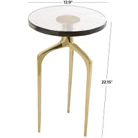 22" Gold Aluminum Accent Table with Textured Glass Top