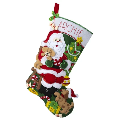 Bucilla® 18" Jolly Pups Santa Felt Stocking Applique Kit