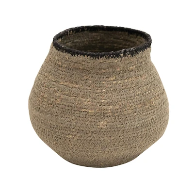 7" Gray & Black Hand-Woven Seagrass Basket