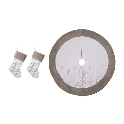 Glitzhome® White Fleece Christmas Stocking & Tree Skirt Set