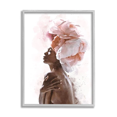 Stupell Industries African American Woman & Pink Floral Crown Abstract Framed Portrait
