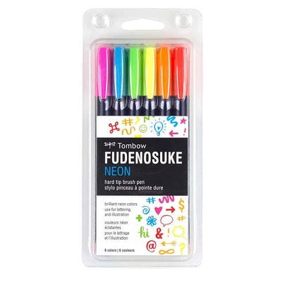 6 Packs: 6 ct. (36 total) Tombow Fudenosuke Neon Color Brush Pens