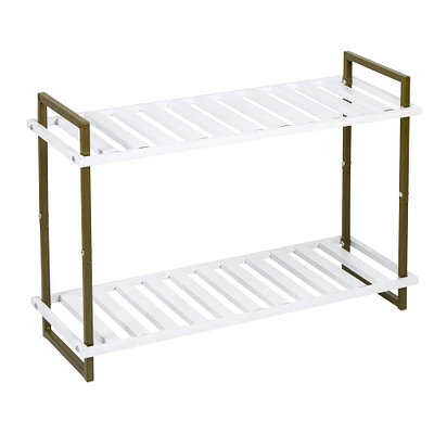 Honey Can Do Olive & White 2-Tier Tubular Shoe Rack