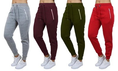 Galaxy by Harvic Women's Relaxed-Fit Fleece-Lined Jogger Sweatpants with Zipper Pockets 4 Pack