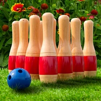 Toy Time Red Outdoor Wooden Lawn Bowling Game Set