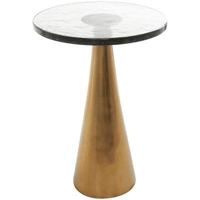 Gold Aluminum Geometric Cone Accent Table with Textured Glass Tabletop