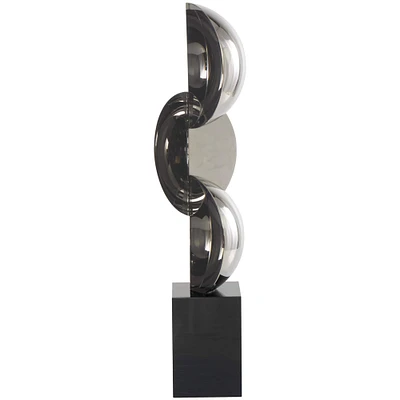 18" Black Crystal Abstract Sculpture with Stacked Semi Circles