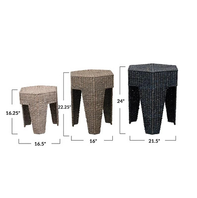 Hello Honey® Hand-Woven Water Hyacinth & Rattan Stool Set