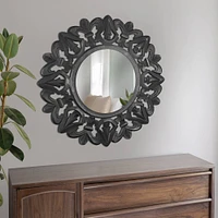 American Art Décor™ 31" Black Hand-Carved Wood Medallion Sunburst Accent Mirror