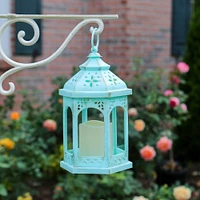 LED Blue Hexagon Distressed Lantern Set