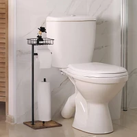 Black Freestanding Toilet Paper Holder Stand with Basket