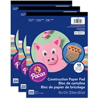 Art Street® 9" x 12" Assorted Color Lightweight Construction Paper Pad, 3 Packs of 200 Sheets