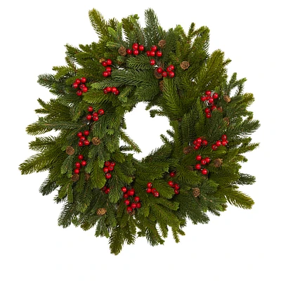 22" Pine, Pinecone & Berry Artificial Wreath