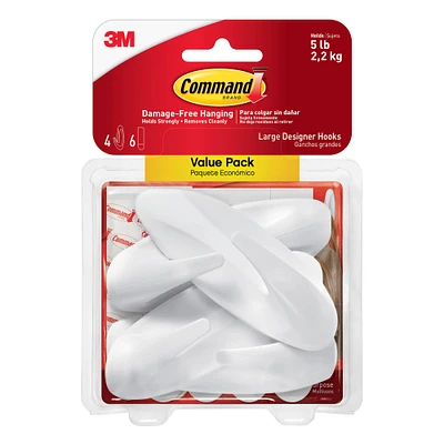 Command™ White Large Designer Hooks Value Pack