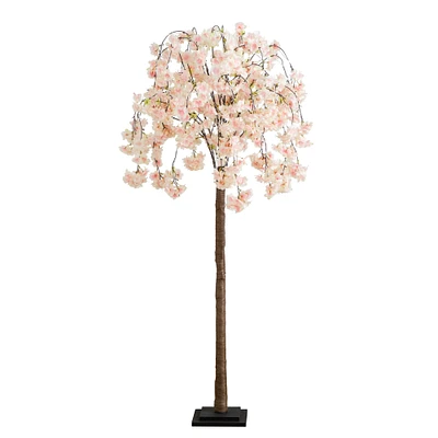 5ft. Pre-Lit Blossoming Pink Artificial Cascading Cherry Tree with Warm White LED Lights