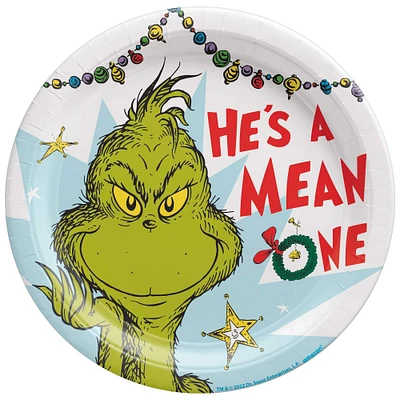 10.5" He's a Mean One Grinch Christmas Paper Dinner Plates, 72ct.