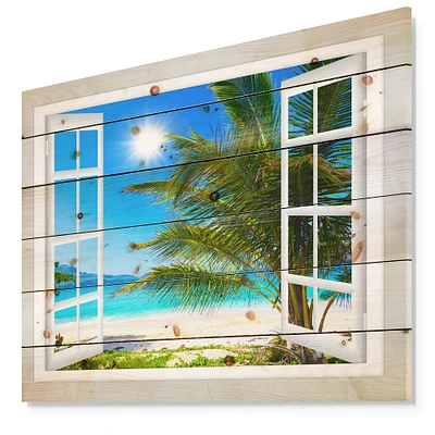 Designart - Window Open to Beach with Palm