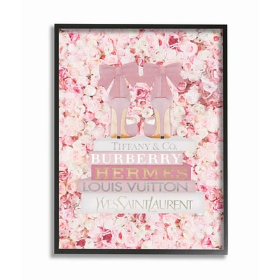 Stupell Industries Pink Fashion Heals with Glam Books and Rose Details Framed Wall Art