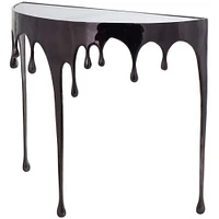 32" Aluminum Drip Console Table with Melting Designed Legs & Shaded Glass Top