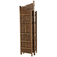 Brown Mango Wood Traditional Room Divider Screen